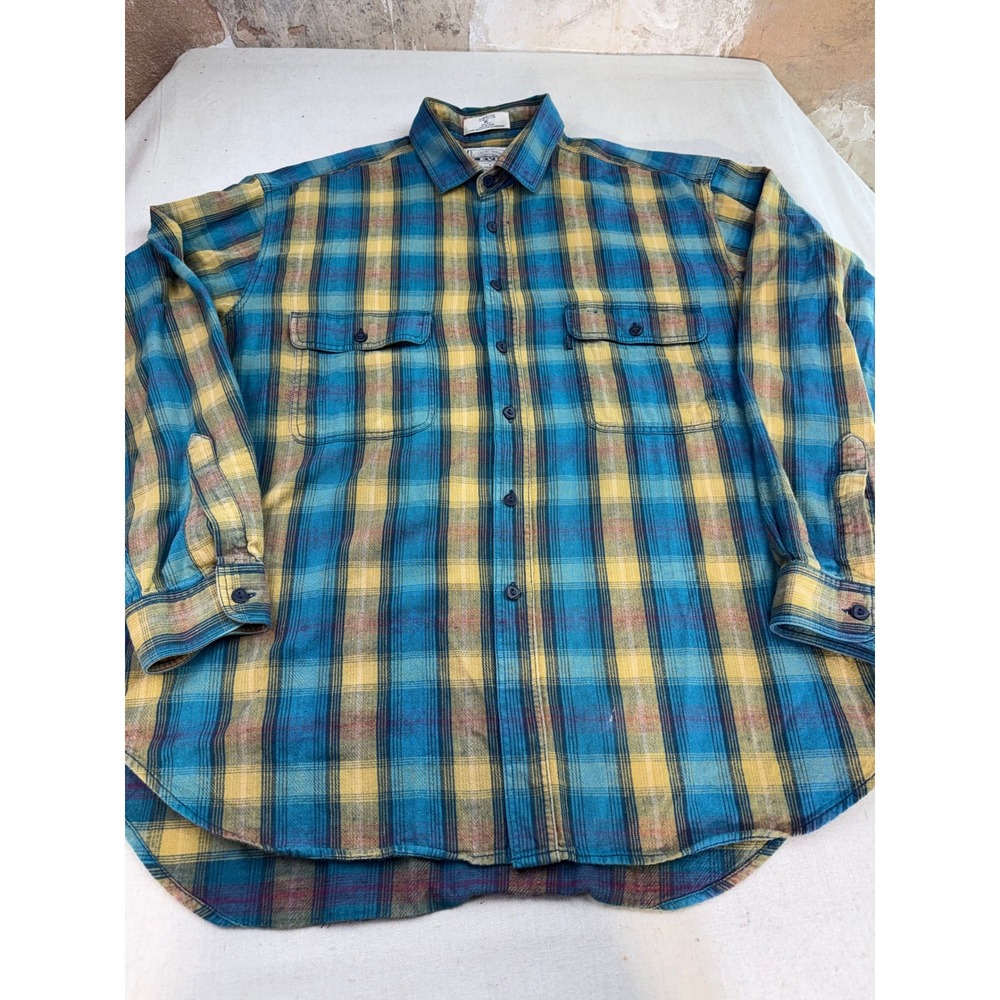 90s Levis Plaid Flannel‎ Shirt Mens XL Blue Yellow Long Sleeve Cabincore Grunge